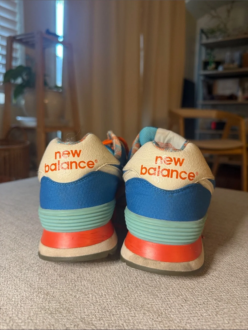 New Balance 574 Retro Sneakers Blue Orange Teal - Mens 10